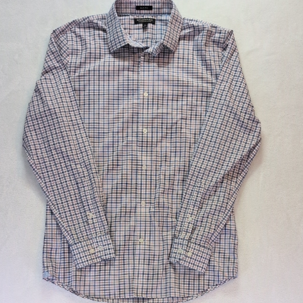 Banana Republic Non-Iron Long Sleeve Plaid Button-Down Slim Fit Shirt Men's M‎